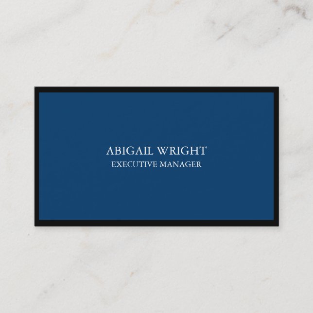 Stylish Plain Simple Blue Black Professional Business Card (Front)