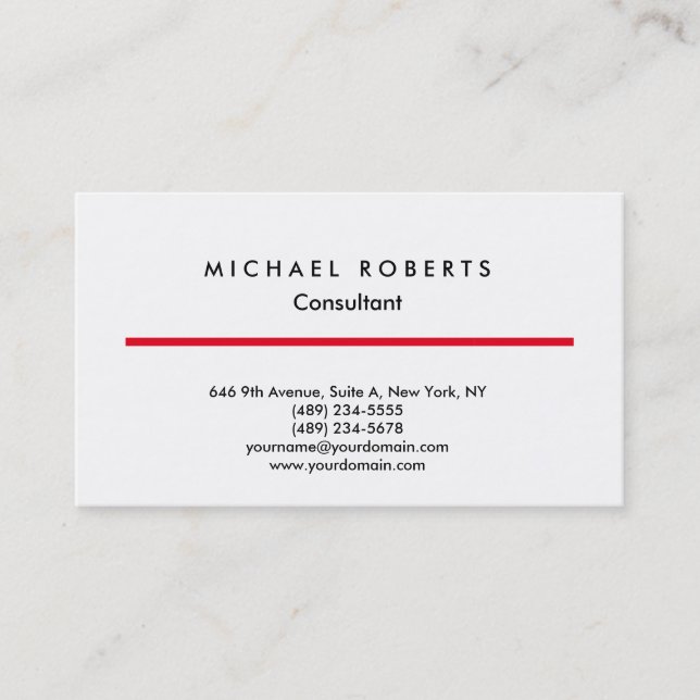 Stylish Plain Simple Clean Red White Professional Business Card (Front)