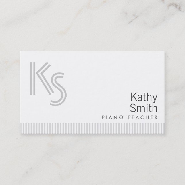 Stylish Plain White Piano Teacher Business Card (Front)
