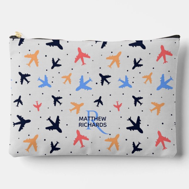 Stylish Plane Flight Pattern Personalised Accessory Pouch (Front)
