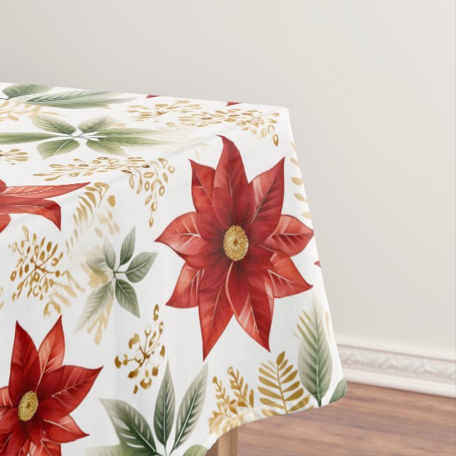 Stylish Poinsettia Floral Flower Christmas Tablecloth (In Situ)