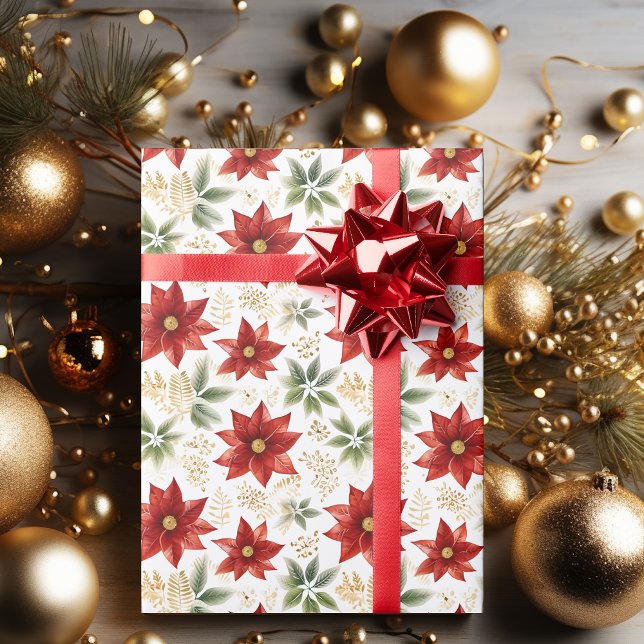 Stylish Poinsettia Floral Flower Wrapping Paper (Creator Uploaded)