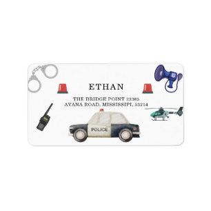 Stylish Police Kids Birthday Label