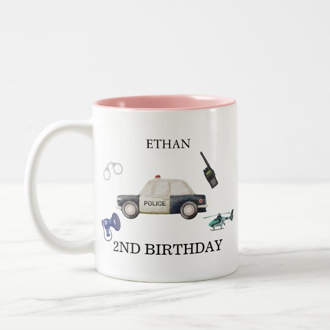 Stylish Police Kids Birthday Two-Tone Coffee Mug (Left)