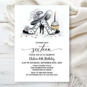 Stylish Polka Dot High Heel Shoes 16th Birthday Invitation