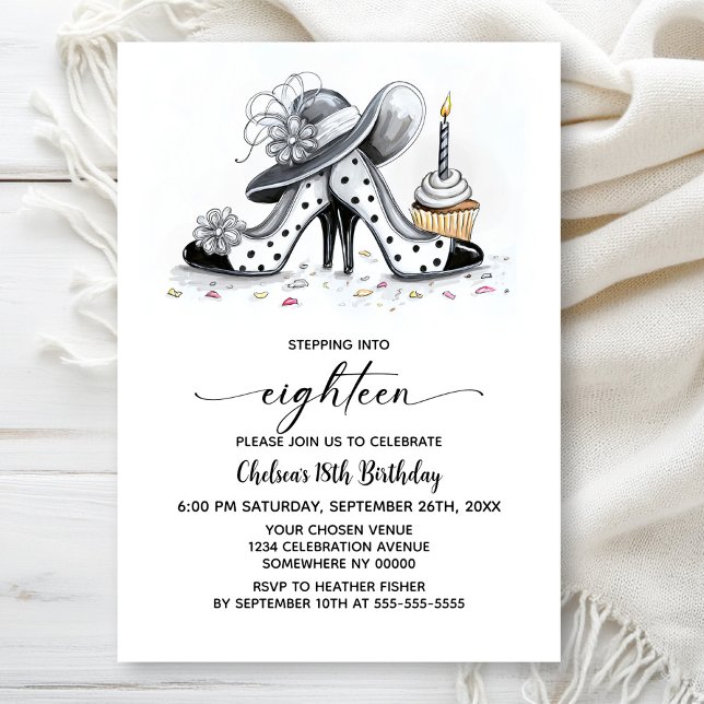 Stylish Polka Dot High Heel Shoes 18th Birthday Invitation (Creator Uploaded)