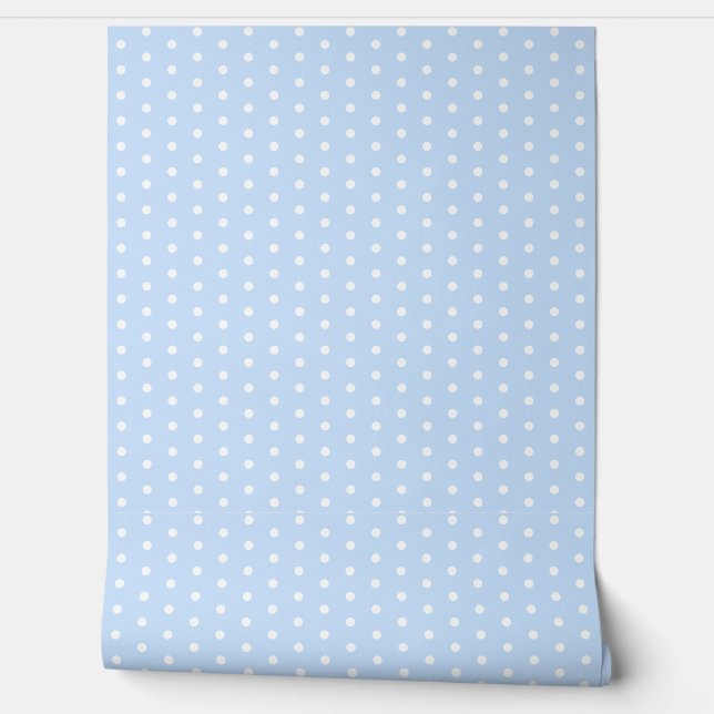 Stylish Polka Dot Pattern Blue White Cute Elegant Wallpaper (Unrolling)