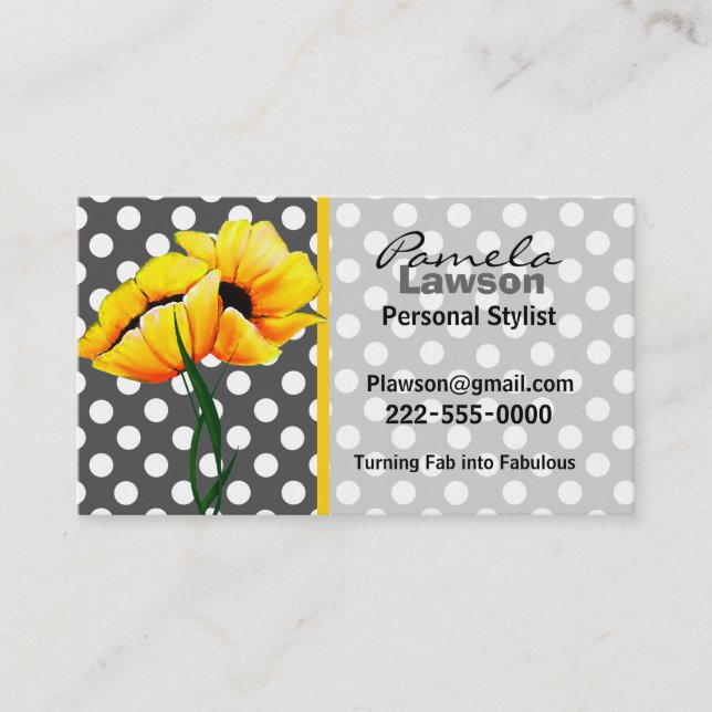 Stylish Polka Dot & Poppy Business Card (Front)