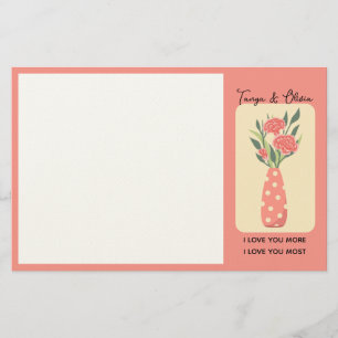 Stylish polka dot vase with blooming carnations stationery