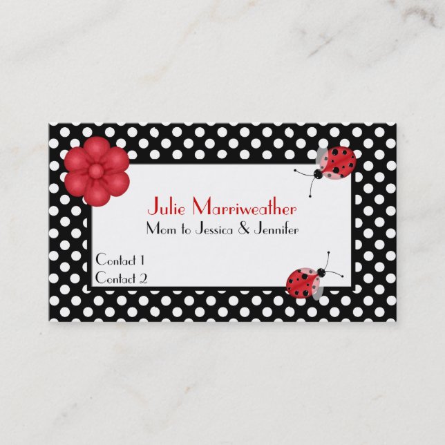 Stylish Polka Dots & Ladybugs Mummy Calling Card (Front)