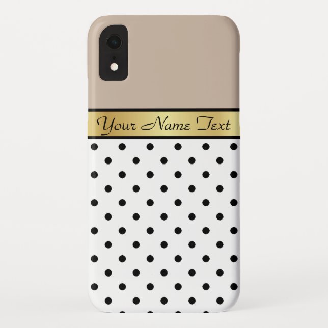 Stylish Polka Dots Light Taupe, Gold, White, Black Case-Mate iPhone Case (Back)