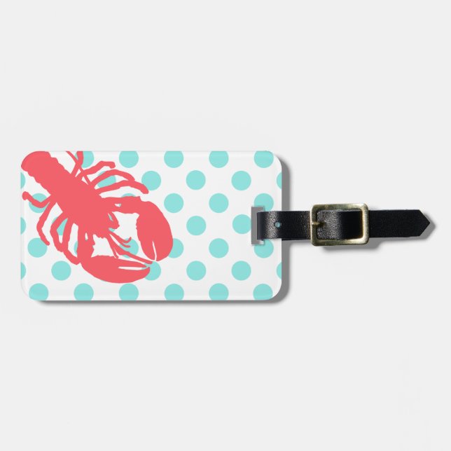Stylish Polka Dots & Lobster Luggage Tag (Front Horizontal)