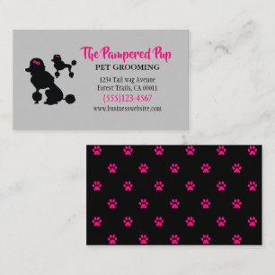 Stylish Poodle Dog Pet Grooming Pink Grey Business Card