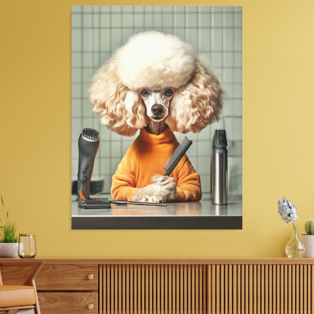Stylish Poodle Grooming Session Canvas Print (Insitu(LivingRoom))