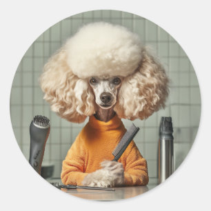 Stylish Poodle Grooming Session Classic Round Sticker