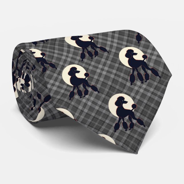 Stylish Poodle on Gray Plaid Necktie
