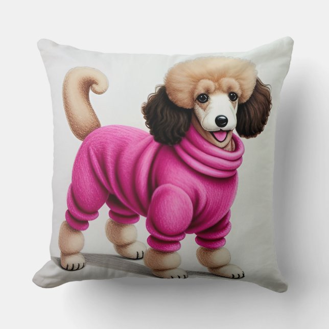 Stylish Poodle Wearing Pink Cushion (Front)