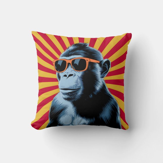 Stylish Pop Art Monkey with Sunglasses Cushion (Front)