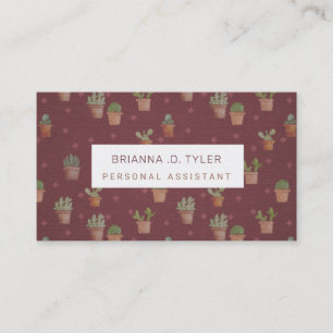 Stylish Potted Cactus Cute Girly Personalised Business Card
