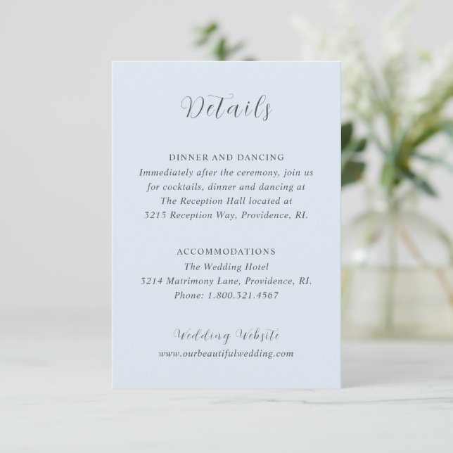 Stylish Powder Blue Modern Wedding Enclosure Card (Standing Front)