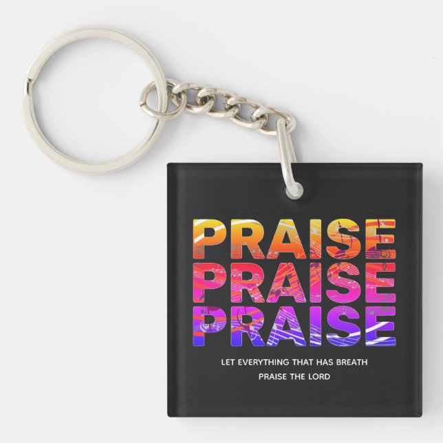 Stylish PRAISE Music Notes Christian Key Ring (Front)