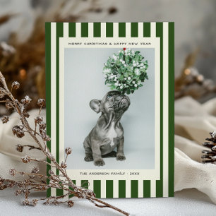 Stylish Preppy Stripes Custom Photo Christmas Holiday Card