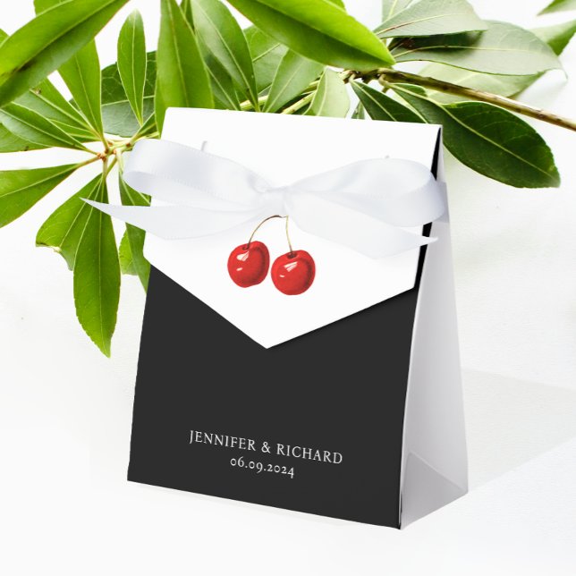 Stylish Pretty Chic Red Cherry Black White Wedding Favour Box (Creator Uploaded)