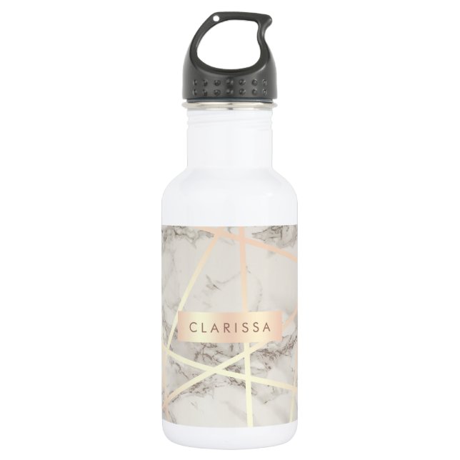 Stylish pretty chick rose gold & white marble 532 ml water bottle (Front)
