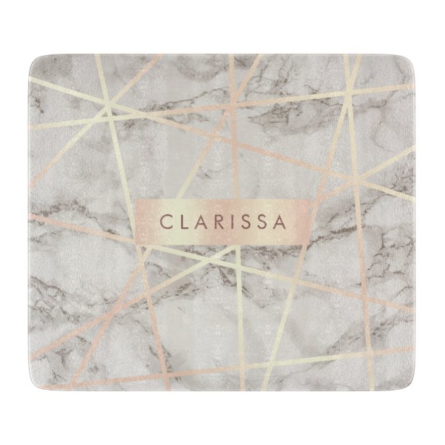 Stylish pretty chick rose gold & white marble cutting board (Front)