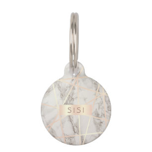Stylish pretty chick rose gold & white marble pet tag