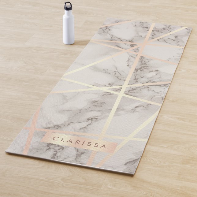 Stylish pretty chick rose gold & white marble yoga mat (In Situ)