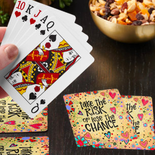 Stylish Pretty Floral Heart Inspiring Quote Trendy Playing Cards
