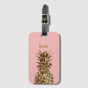Stylish pretty girly gold & pastel pink pineapple luggage tag