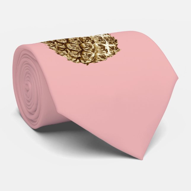 Stylish pretty girly gold & pastel pink pineapple tie (Rolled)