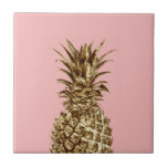 Stylish pretty girly gold & pastel pink pineapple tile<br><div class="desc">Elegant and cute faux gold pineapple.</div>