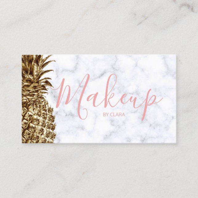 Stylish pretty girly gold & white marble pineapple business card (Front)