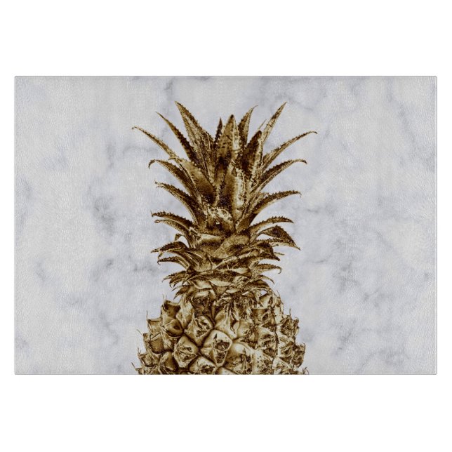Stylish pretty girly gold & white marble pineapple cutting board (Front)