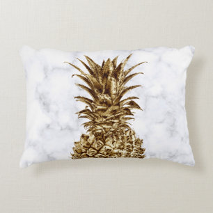 Stylish pretty girly gold & white marble pineapple decorative cushion
