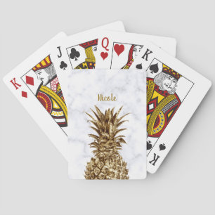 Stylish pretty girly gold & white marble pineapple playing cards