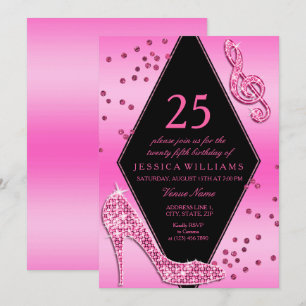 Stylish Pretty Glitzy Pink 25th Birthday Invitation