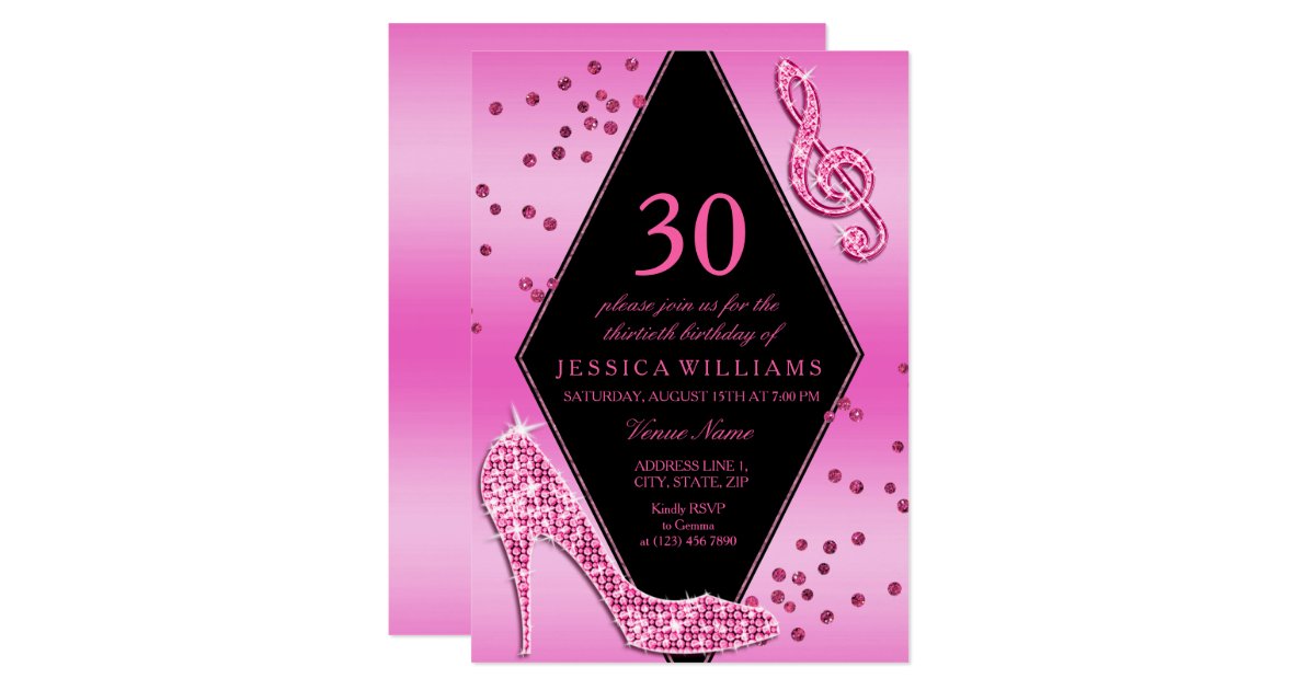Stylish Pretty Glitzy Pink 30th Birthday Invitation ...