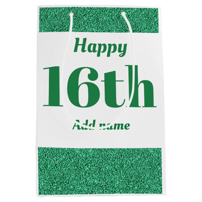 Stylish pretty personalised birthday gift bag 16th (Front)