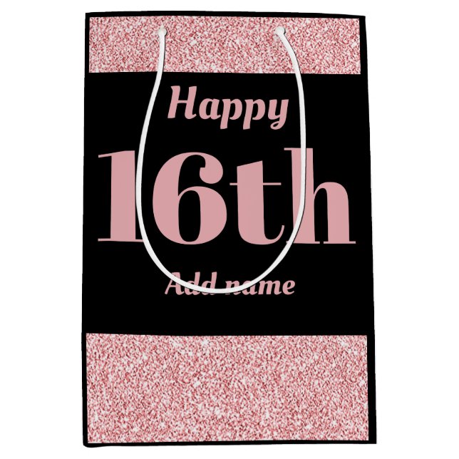 Stylish pretty personalised birthday gift bag 16th (Front)
