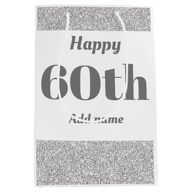 Stylish pretty personalised birthday gift bag 60th (Front)