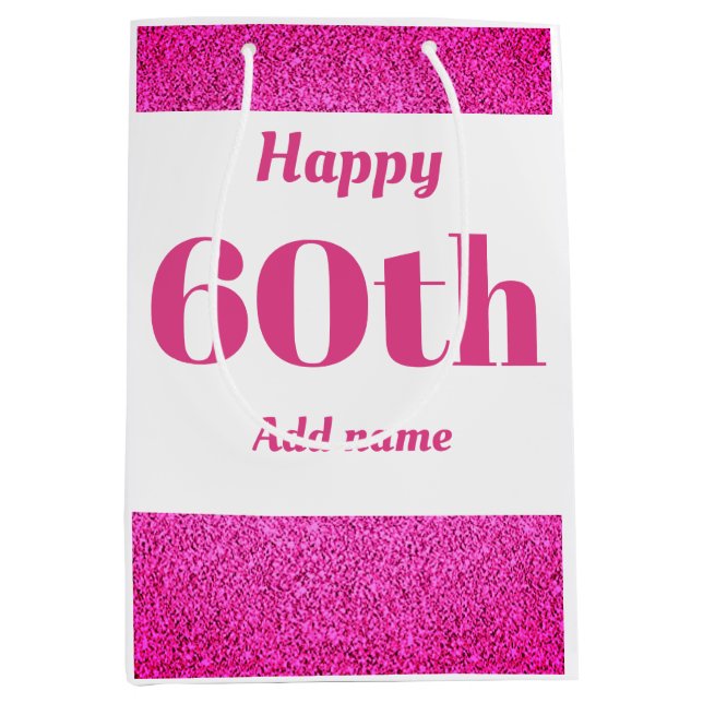 Stylish pretty personalised birthday gift bag 60th (Front)