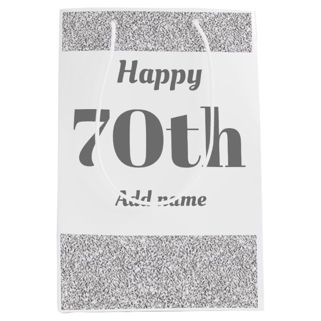 Stylish pretty personalised birthday gift bag 70th (Front)