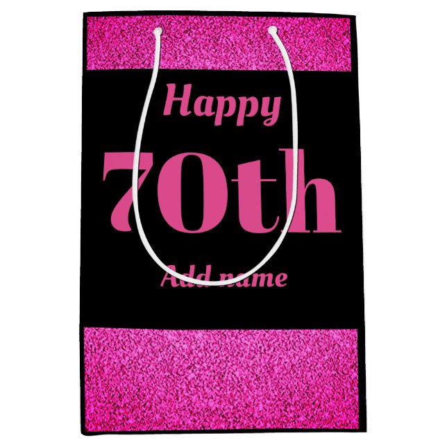 Stylish pretty personalised birthday gift bag 70th (Front)