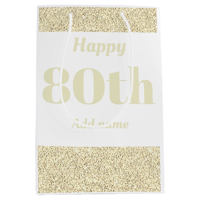 Stylish pretty personalised birthday gift bag 80th (Front)