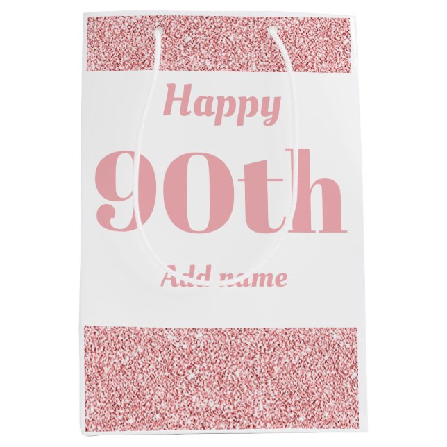Stylish pretty personalised birthday gift bag 90th (Front)