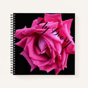 Stylish pretty pink rose flower black trendy boho  notebook